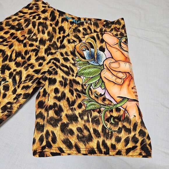 Christian Audigier Graphical Animal Print Beaded Men's Shorts Size 36 - Picture 8 of 13
